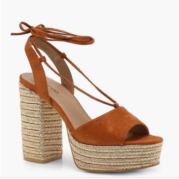 Boohoo Shoes - Boohoo Lacey Espadrille Wrap-Up Platforms
